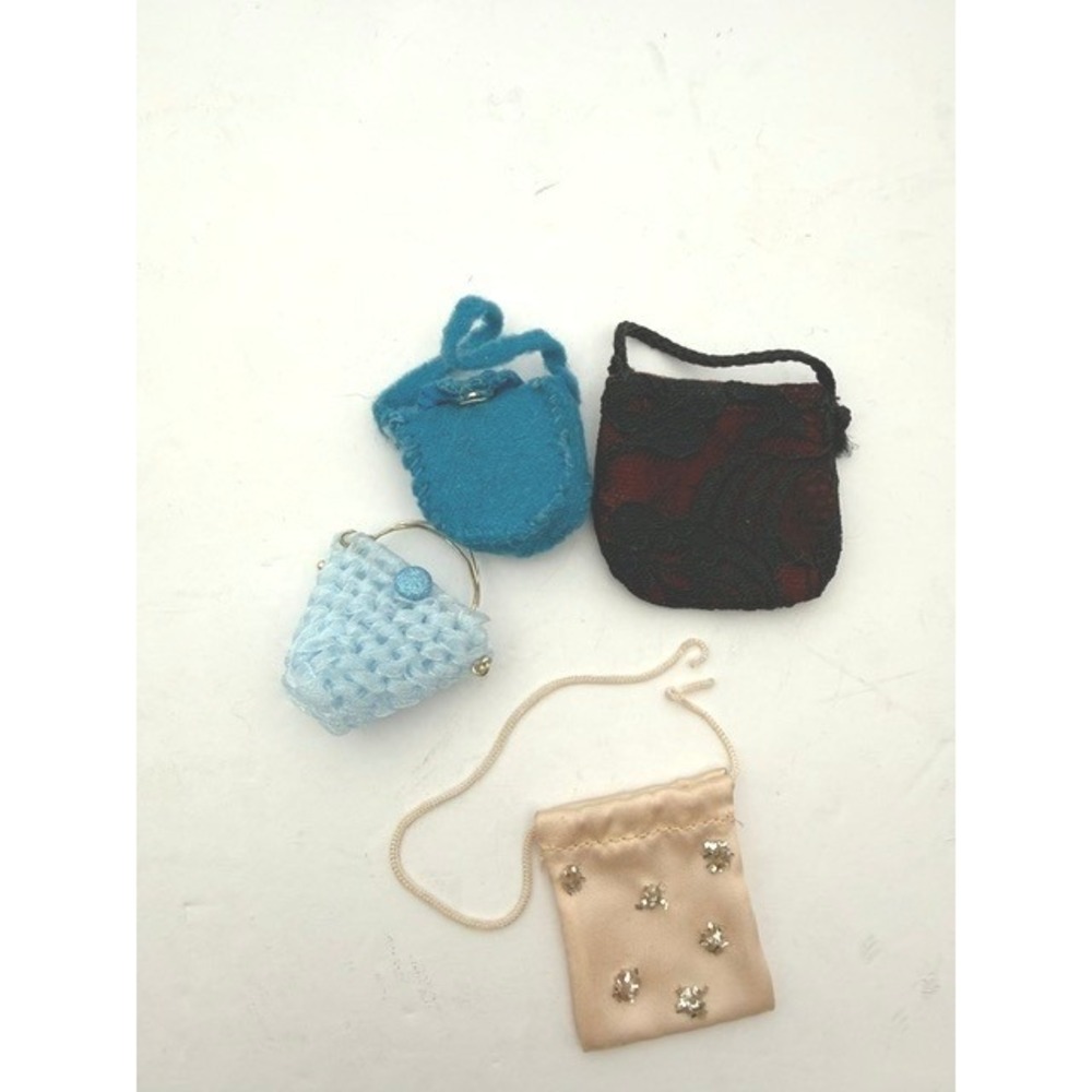 Vintage‎ fashion & Barbie Doll Purse Lot 4pc Miniature Handbags Lace Satin